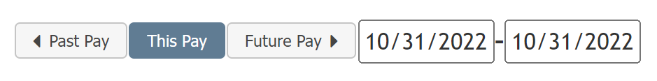 Payroll period selector with "Past Pay", "This Pay", and "Future Pay" buttons.