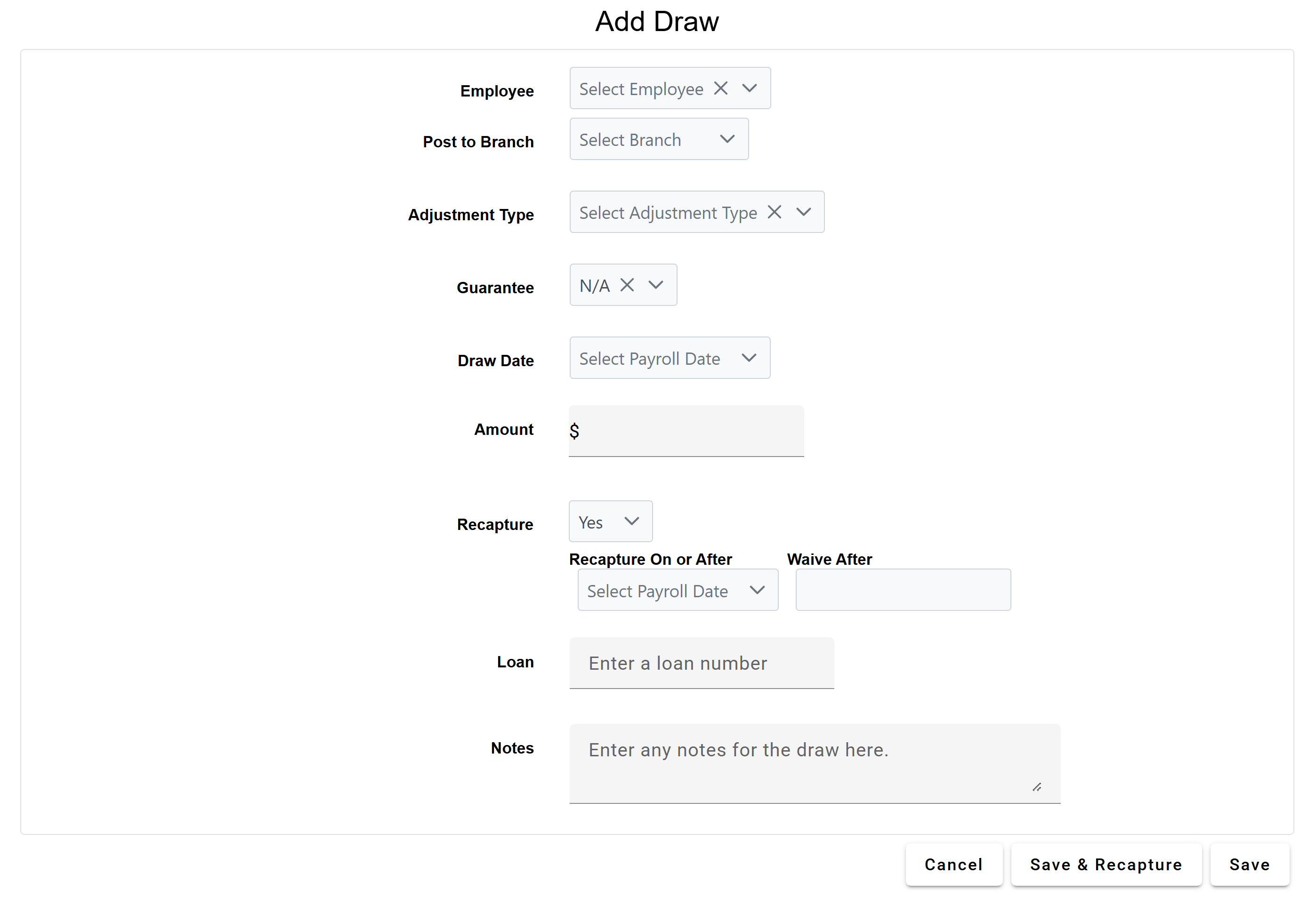 Add Draw tool with empty fields.