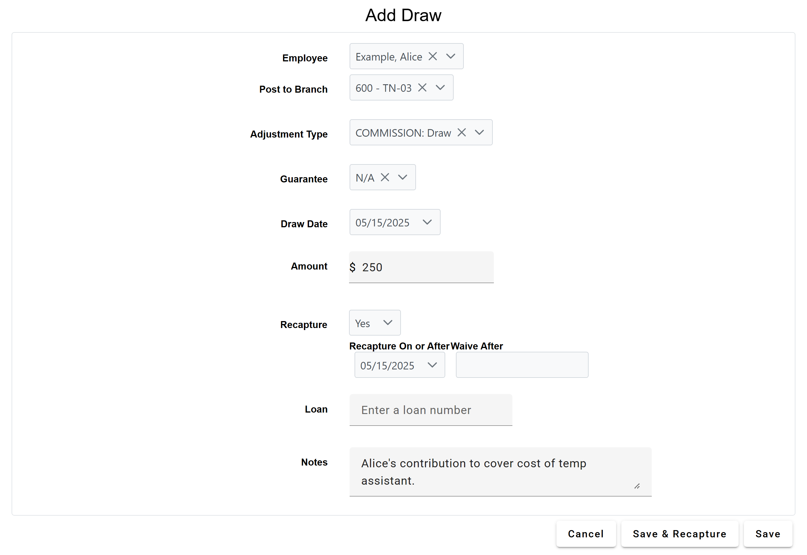 Add Draw screen with options selected as described in the text above.