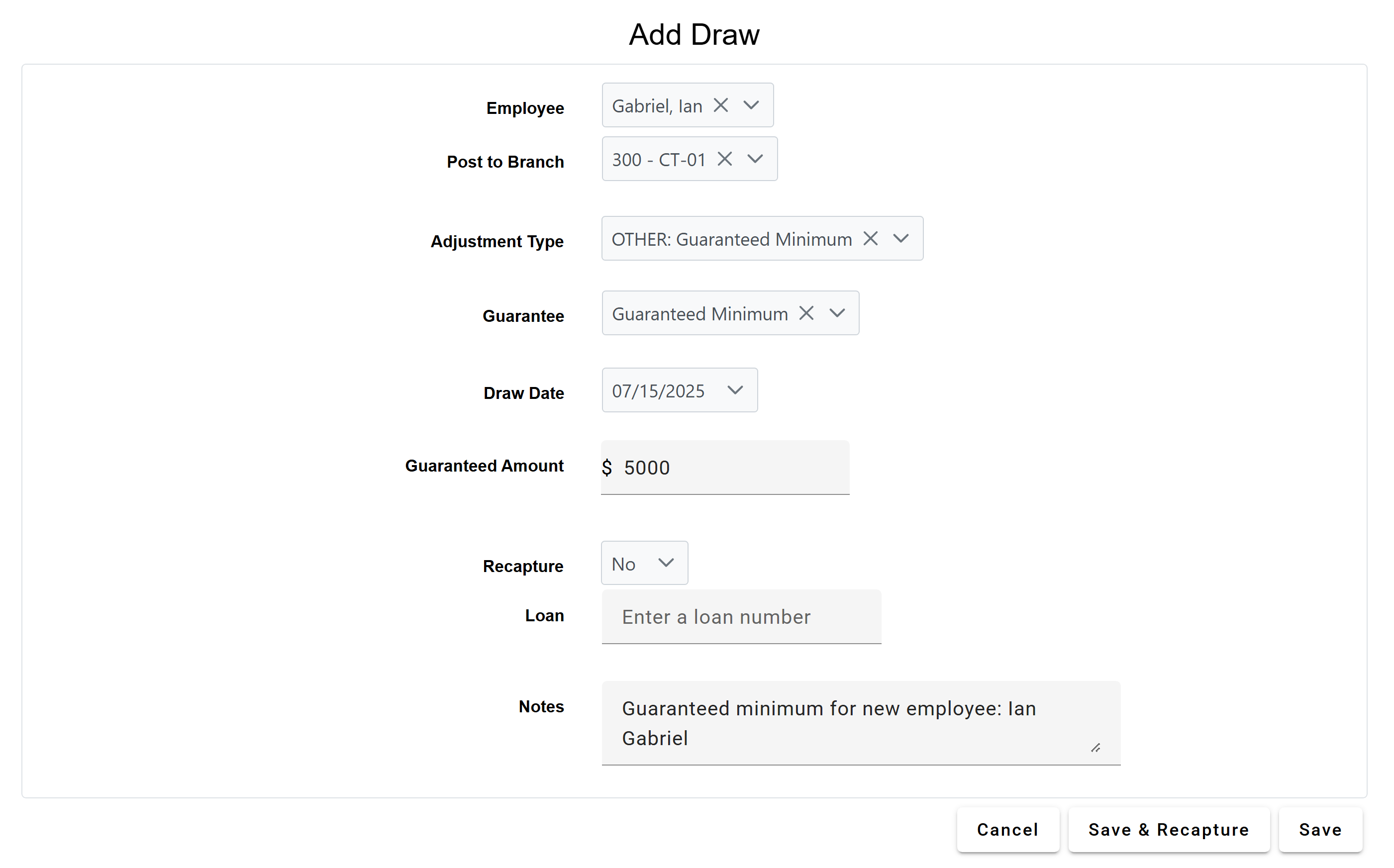 Add Draw screen with options selected as described in the text above.