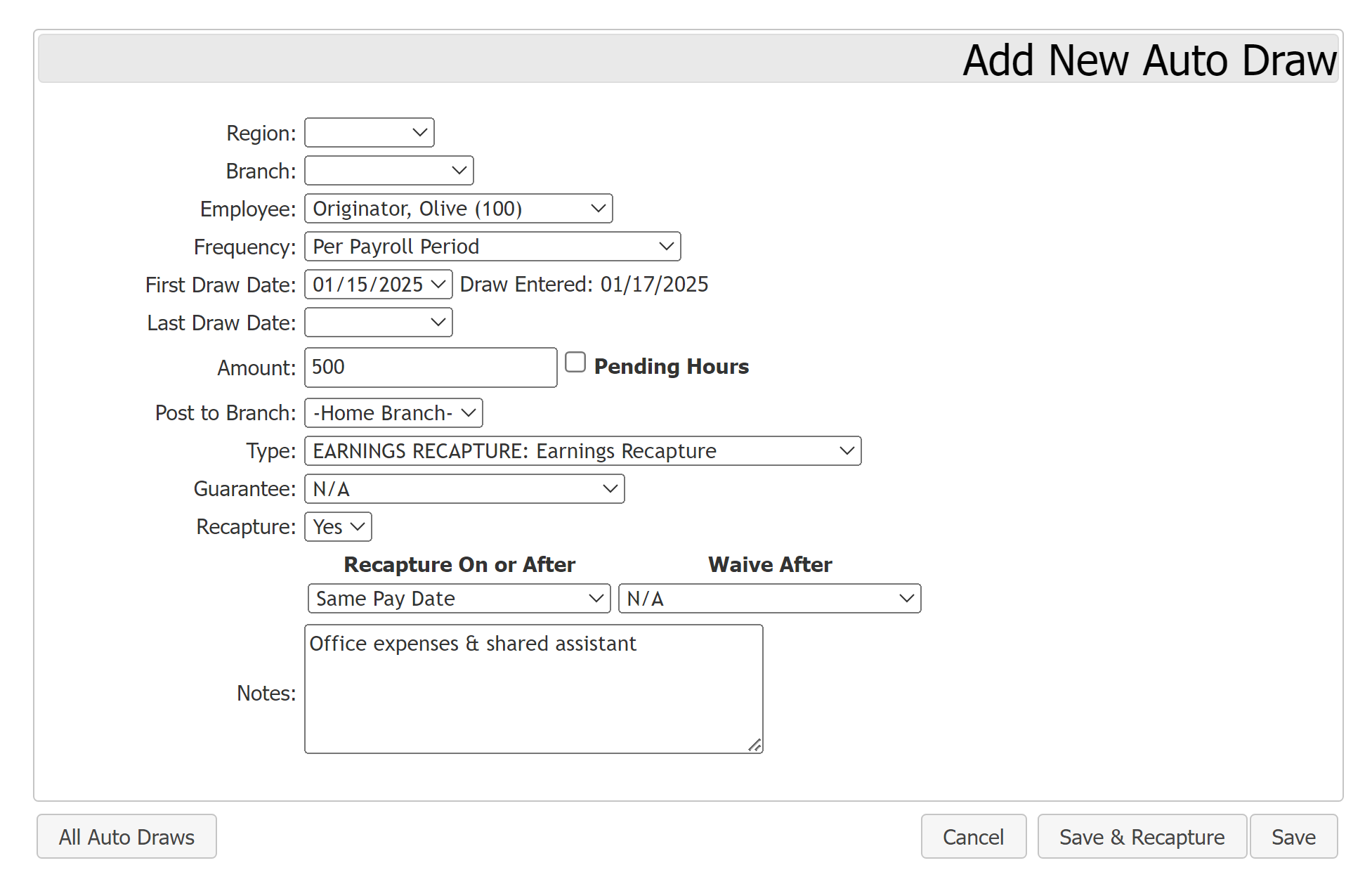 Example auto draw on the Add New Auto Draw tool