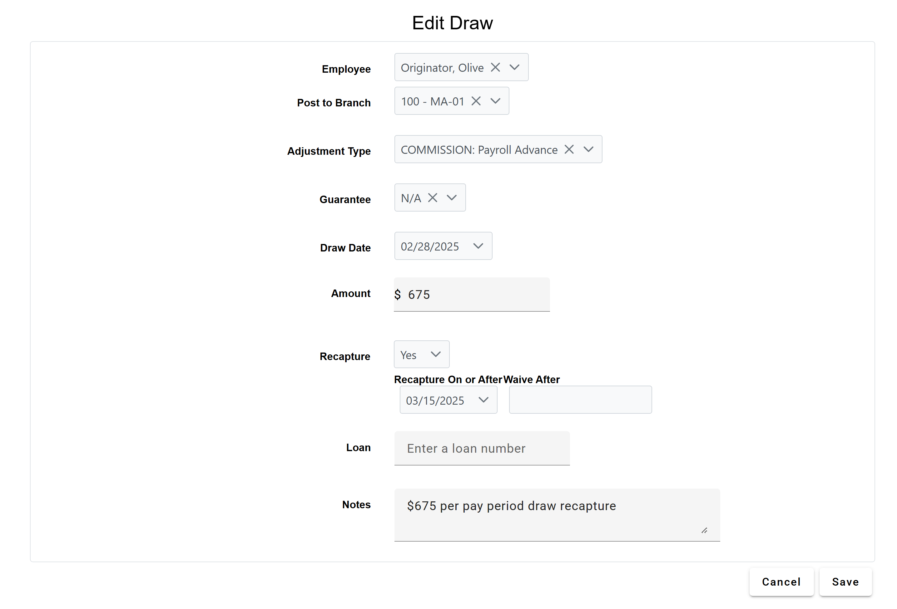 Edit Draw tool with example data visible.