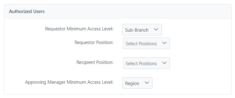 Authorized Users section of the Held Pay Setting