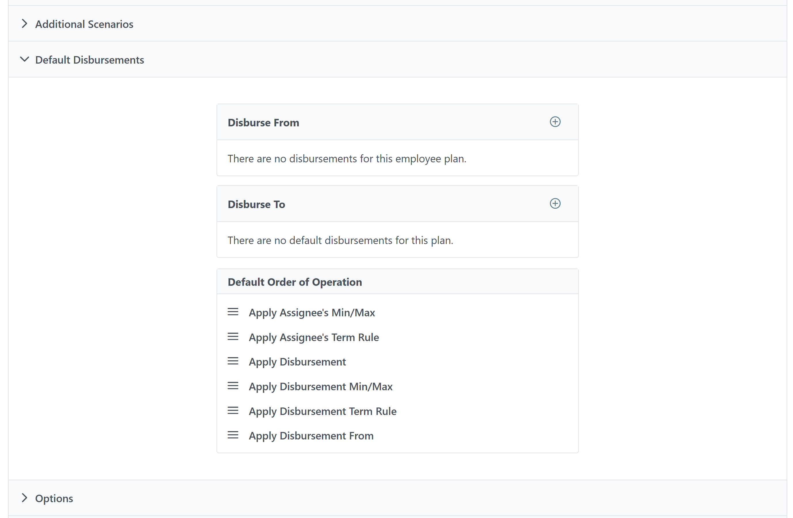 Incentive Plan Builder - Default Disbursements section