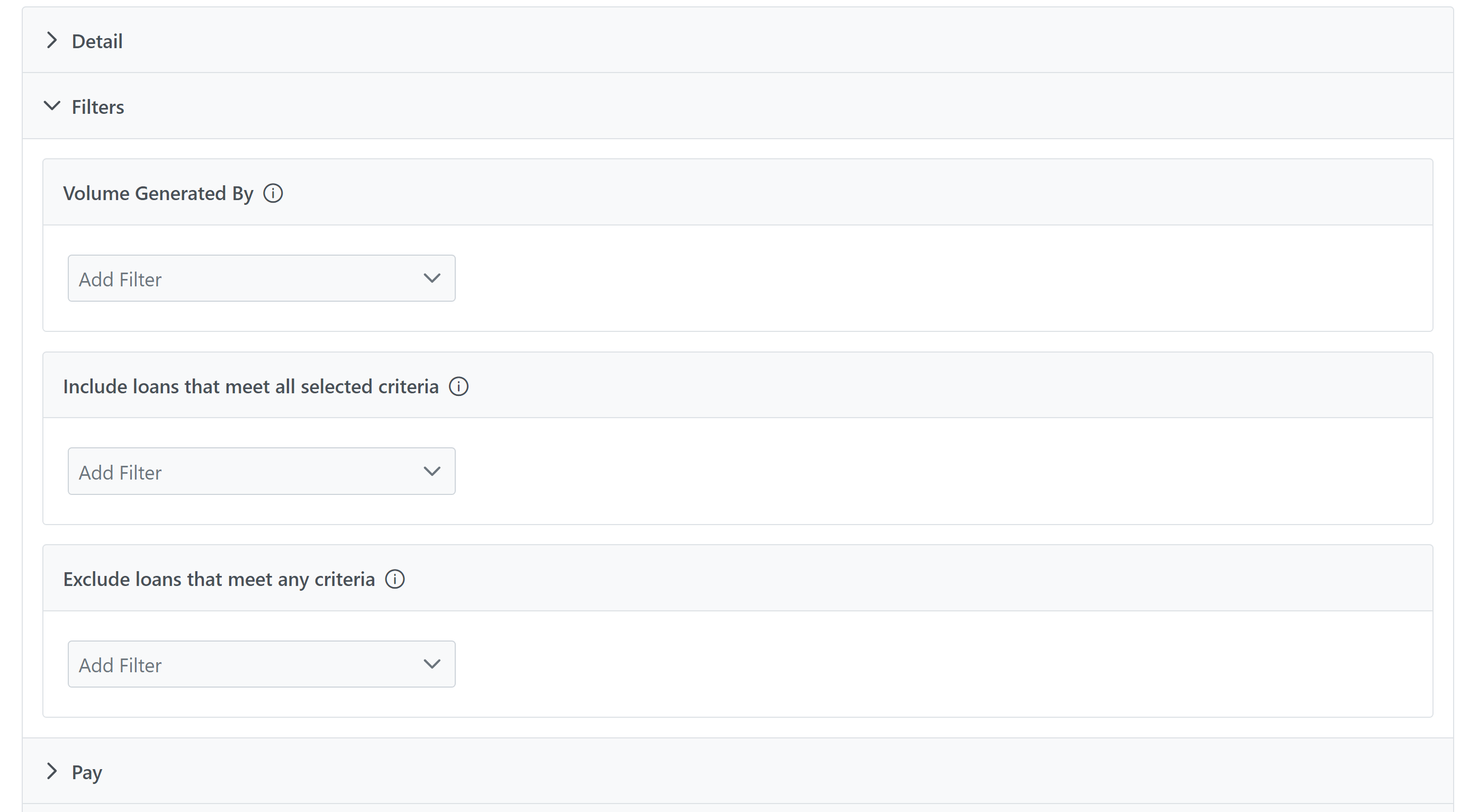 Filters section of the Incentive Plan Builder