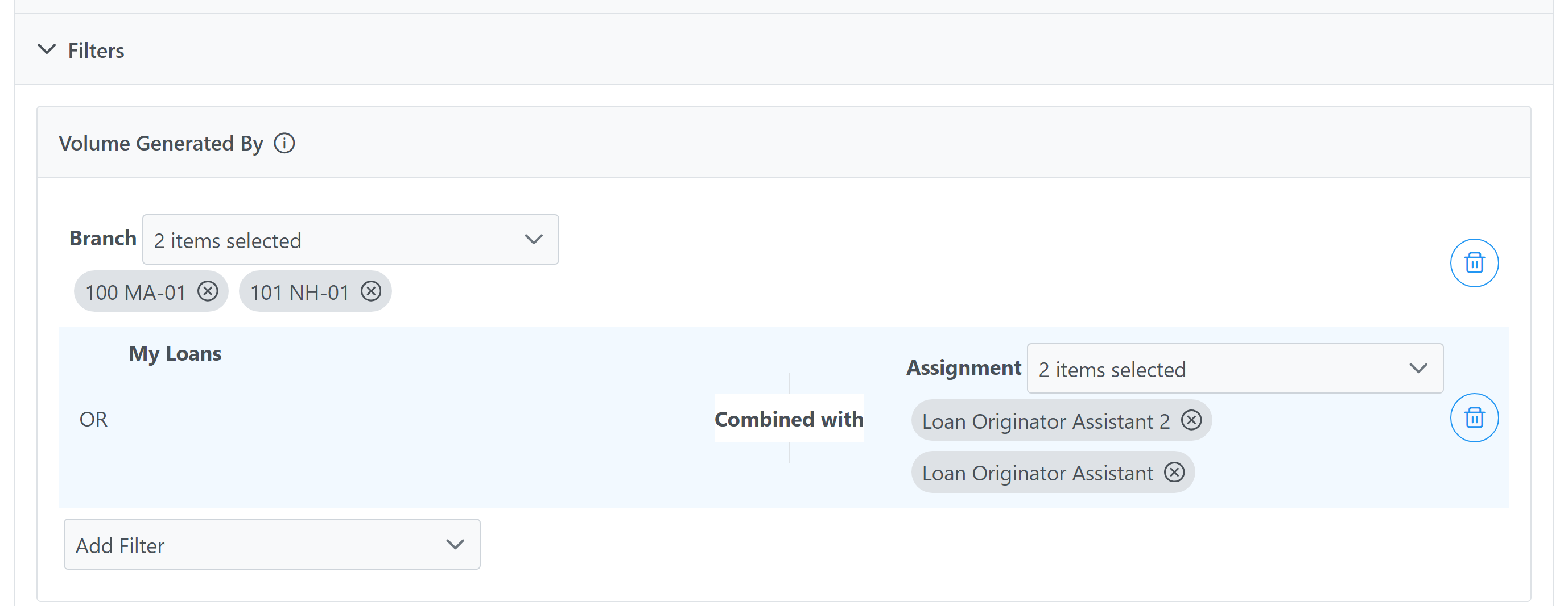 Incentive Plan Filter - Volume Generated By example. The items selected are described below.
