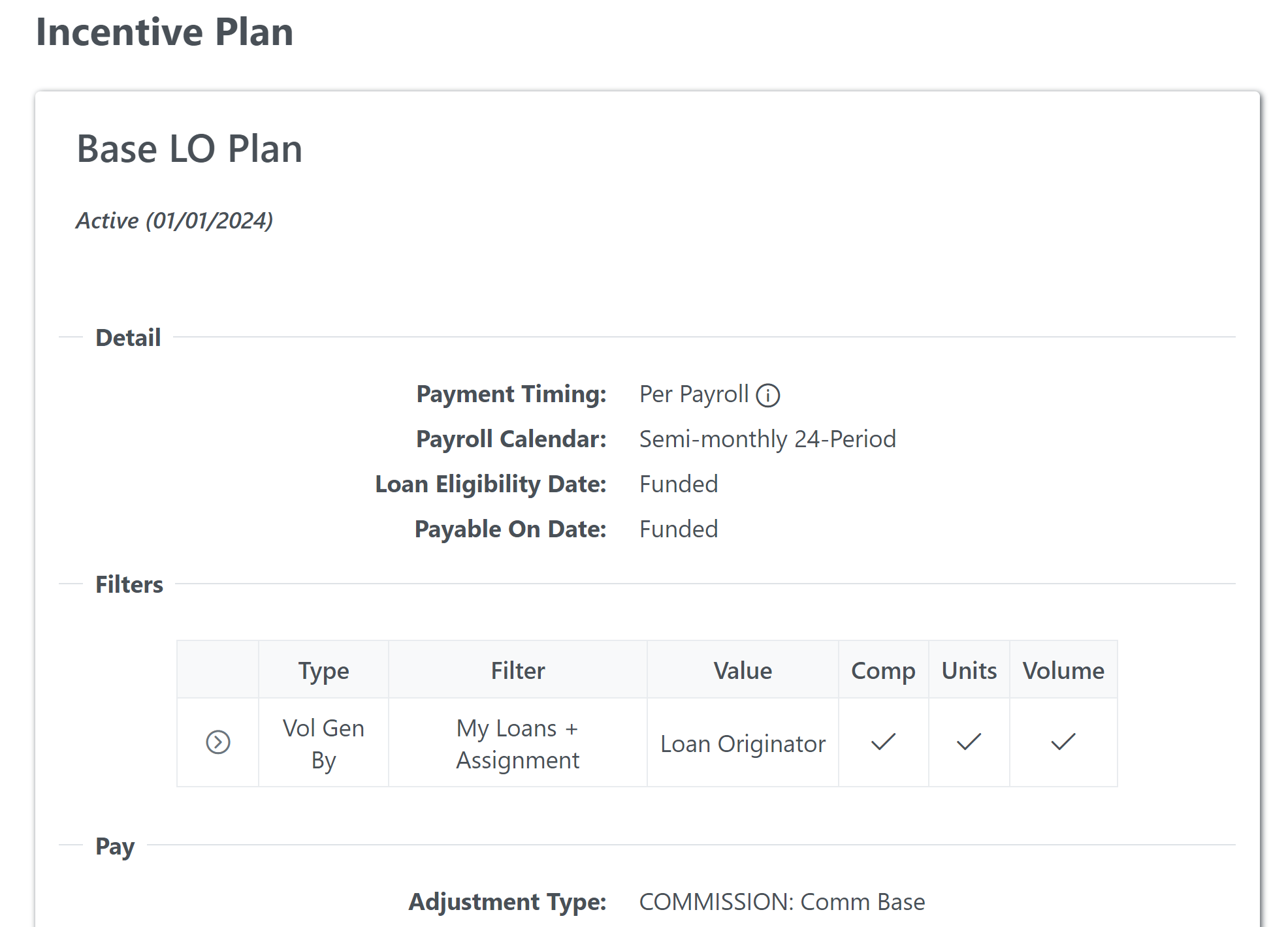 Section of an individual incentive plan view.