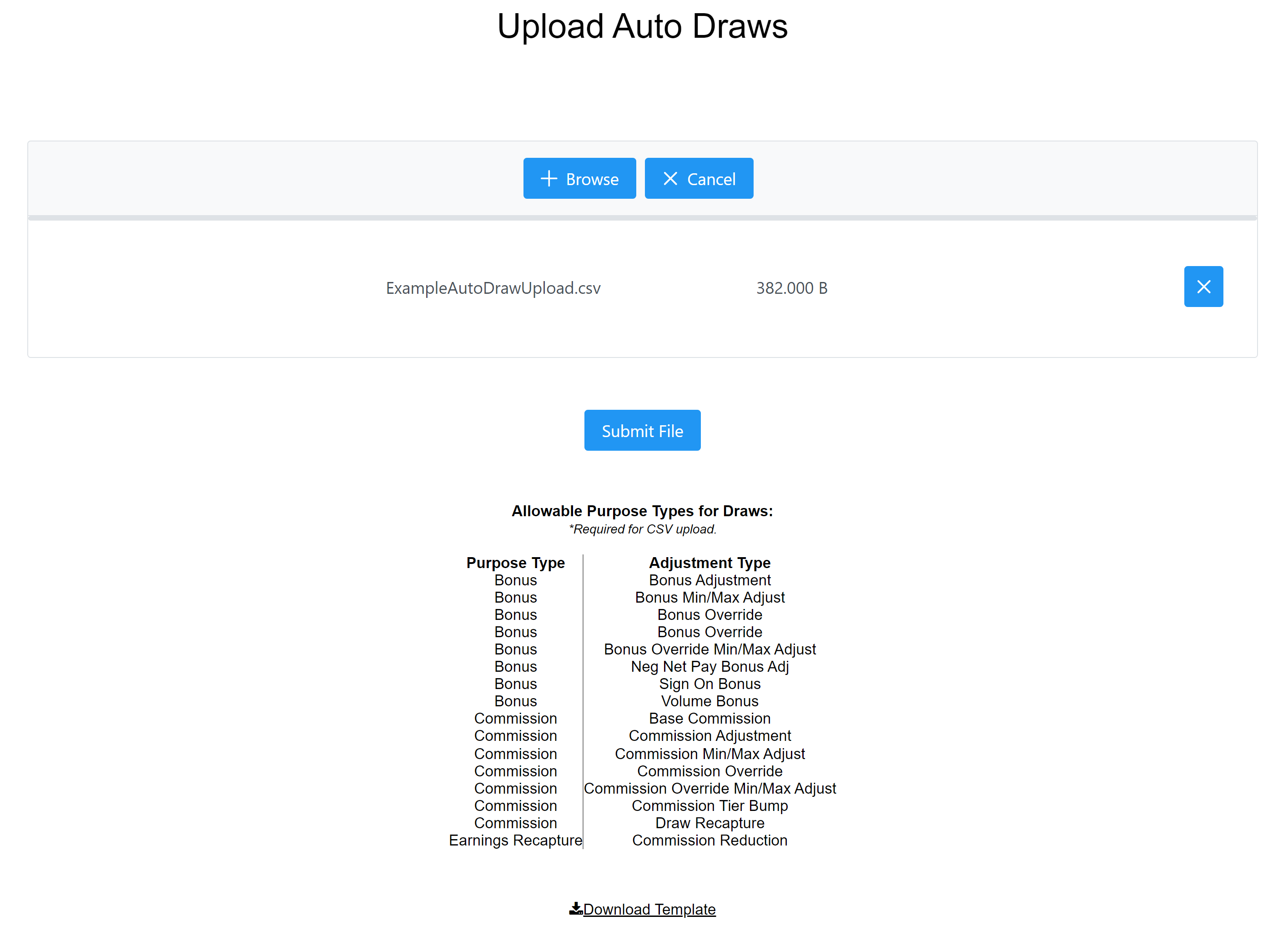Upload Auto Draws tool with an example file