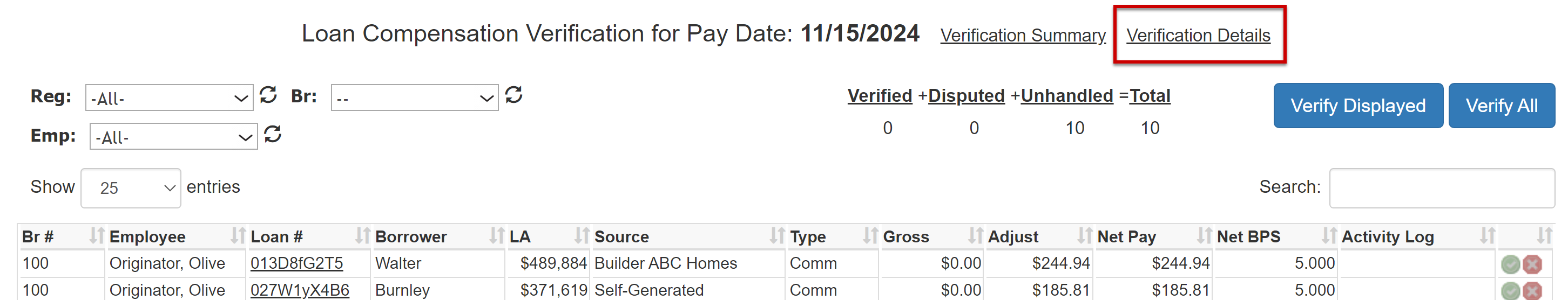 Verification Details link on the Verify Pay page