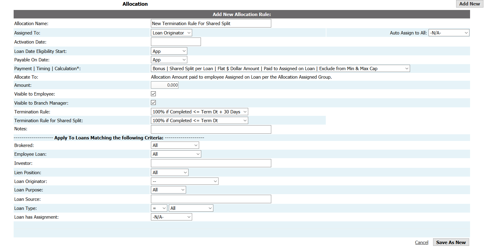Creating a New Allocation