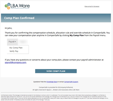 Compensation Plan Confirmed