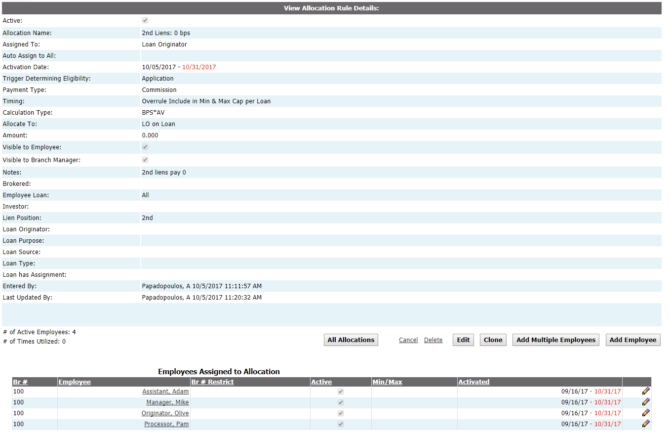 Inactivate Allocation
