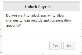Unlock Payroll window. The buttons "Yes" and "No" are visible